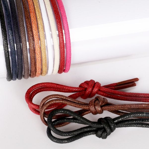 

1pair waxed cotton round shoe laces leather waterproof shoelaces men martin boots shoelace shoestring length 80cm, Black