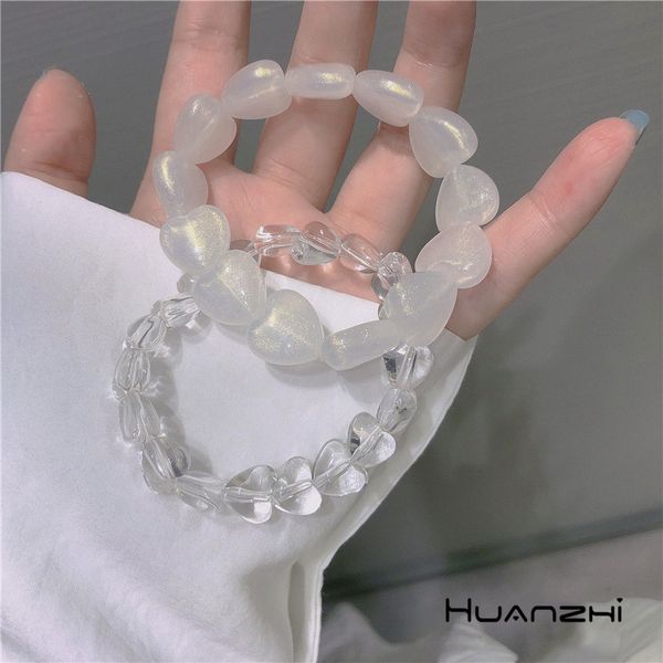 

huanzhi 2020 new korean love round acrylic crystal transparent beaded bracelets for women vacation summer jewelry gifts, Black