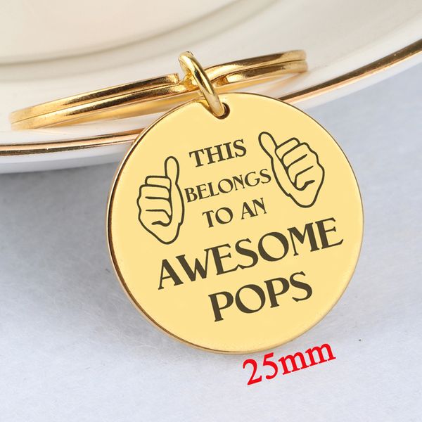 

pops round keychain gift this belongs to an awesome pops for musical lover gift charm music key ring trendy tag, Silver