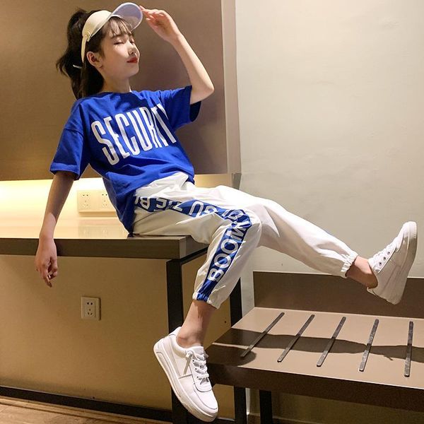 

2 шт tracksuit размер 4 6 8 10 12 лет летние девушки письмо одежда наборы дети подросток спорт футболку шорты наряды, White