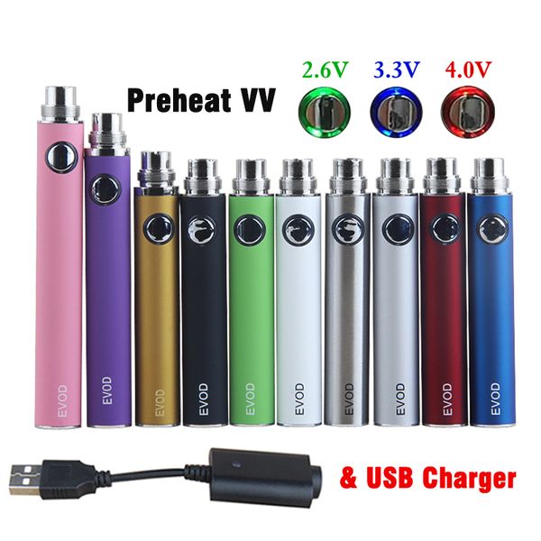 

EVOD подогреть VV испаритель батареи 1100 900 650mAh переменное напряжение E сигареты 510 резьба Vape Pen E-Cig USB зарядное устройство eGo-T MT3 CE4 CE5