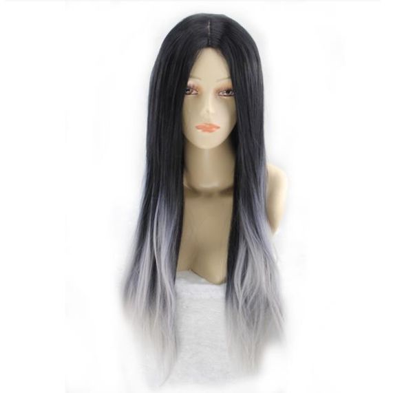 Lady Natural Synthetic Lace Front Wig Straight Long Bob Dark Root Grey Ombre Wig Heat Resistant Glueless Wigs For Women Fzp132 Male Wigs Hair Weave