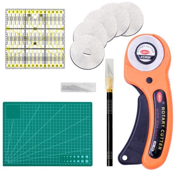

13pcs rotary cutter set sewing tool for crafting sewing quilting 5pcs 45mm cutter&1pcs a4 cutting board&5pcs carving cutter set, Black