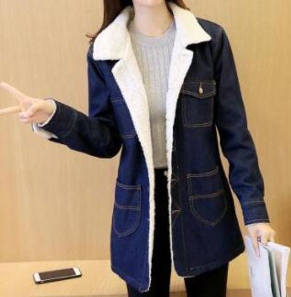 

women jean long winter thick coats turn down collar woolen cashmere slim fit jacket coat, Black;brown