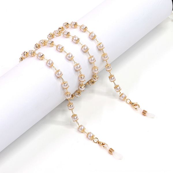 

6mm pearl golden chain necklace sun pearl anti-drop anti-drop glasses rope glasses lanyard, Blue