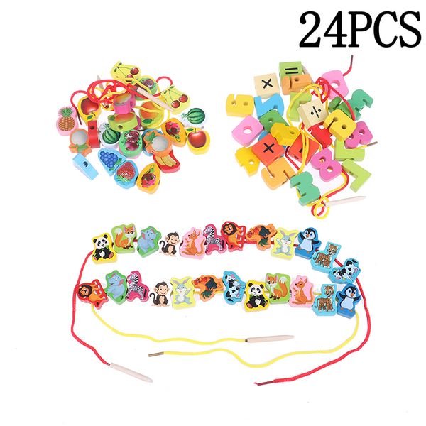 

new diy toy cartoon fruit animal stringing threading wooden toys baby wooden beads toy educational for children