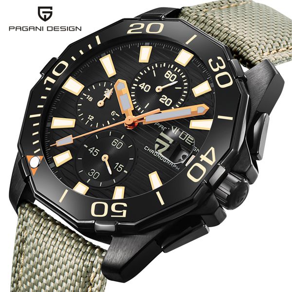 

pagani design men quartz watches japan movt leather man watch stainless steel waterproof business sport auto date wristwatches, Slivery;brown