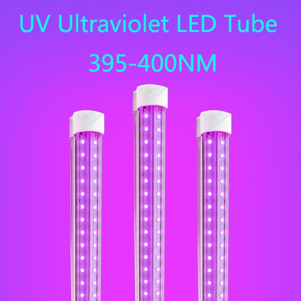 LED UV Blacklight Integrar T8 V Shaped UVA Tubo LED 395-400nm 365nm 5 pés 4 pés um pé tubo luzes Blub lâmpada ultravioleta Desinfecção germe