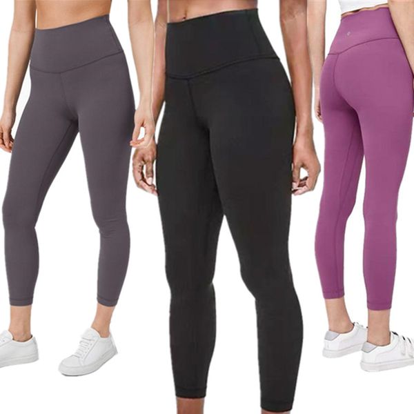 

lu-32 solid women yoga pants high waist sports gym wear leggings elastic fitness overall full tights workout lu pants yogaworld pants 2020, White;red