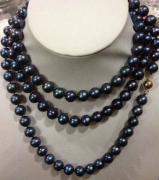 

natural hermoso 8-9mm negro collar de perlas tahitianas 50", Silver