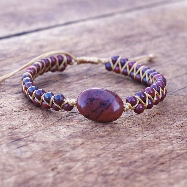 

handmade diy natural safflower stone charm warp bracelet string braided yoga chakra women men bracelet bangle boho jewelry, Golden;silver