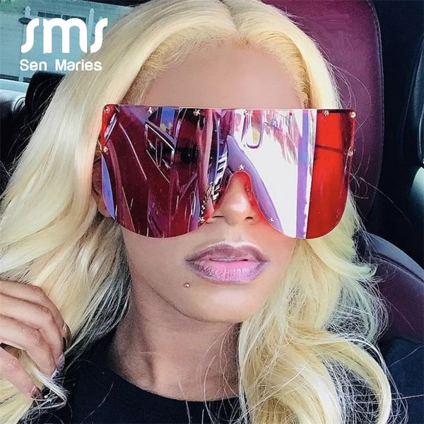 

sen maries oversized sunglasses women 2019 new brand vintage alloy mirror big stars frames for female male eyewear shades uv400, White;black