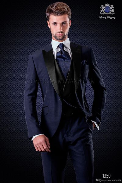 

popular one button groomsmen peak lapel groom tuxedos men suits wedding/prom man blazer ( jacket+pants+vest+tie) 337, Black;gray