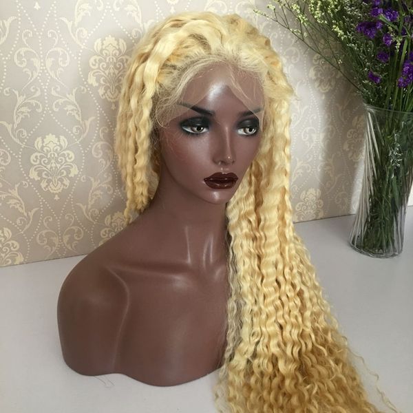 

Fa hion unproce ed remy virgin human hair long 613 blonde deep wave full lace cap wig for women