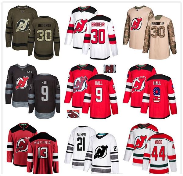 

custom new jersey devils jersey 30 martin brodeur 9 taylor hall 13 nico hischier 21 kyle palmieri 44 miles wood p.k. subban, Black;red