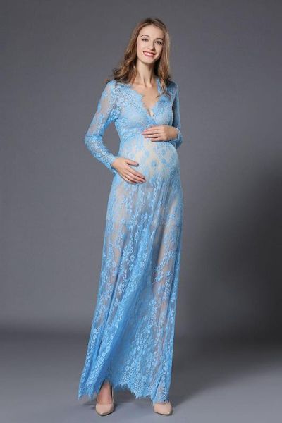 

perspective lace fashion dress maternity skirt pgraphy clothing treasure mother p women v-neck dress, White