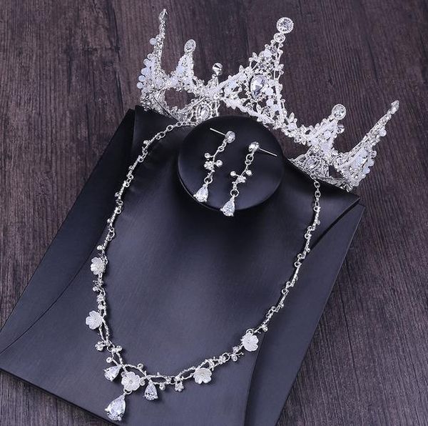 

the selling high-end bride wedding crown necklace earrings three-piece set princess birthday crown banquet headband ing, Silver