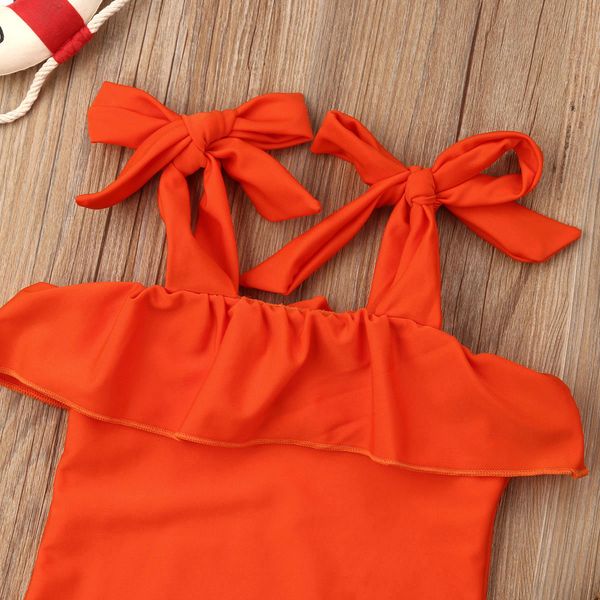 

lovely toddler kid baby girls yellow bikini one-piece suits off shoulder lace up swimwear swimsuit beachwear bathing suit
