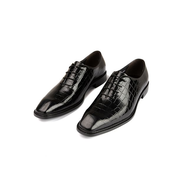 

crocodile pattern men wedding dress shoes genuine cow leather male oxford shoes business social men, Black