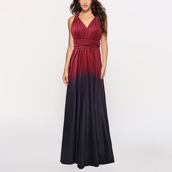 

new products, multi-wear method, multi-wear cross-back bandage, gradient color dress, wedding party dress, Black;pink