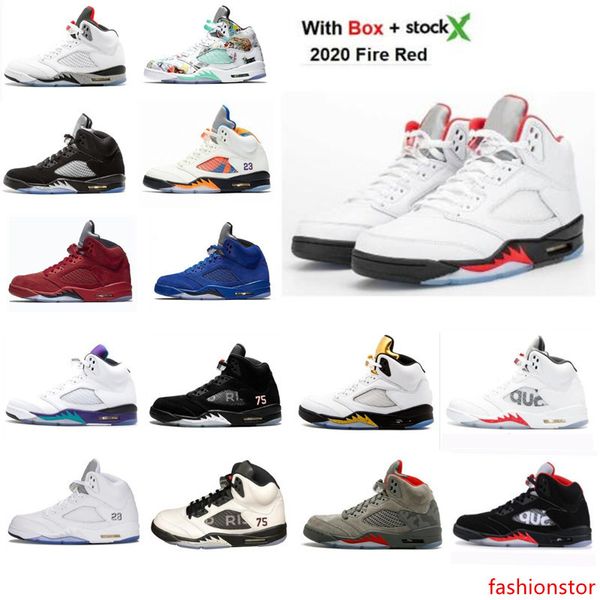 

2020 fire red mens basketball shoes orange peel blue red suede wings island green olympic gold 5s sports sneaker with ment