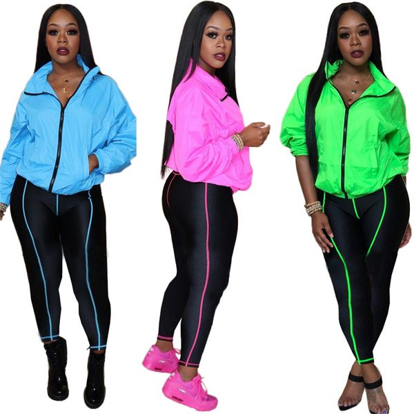 

women solid color tracksuit casual outfits letter 2 piece set long sleeve jacket panelled bodycon pants designer fall winter clothing 1496, White