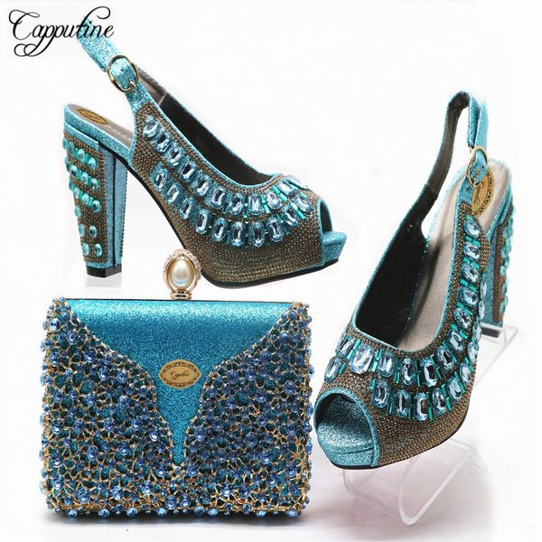 

italian summer ladies rhinestone shoes and bag set for party african wedding pumps shoes and bag set on stock g72, Black;white