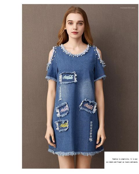 

patchwork sundress beach party short dresses blue vestidos pearl denim dress women vintage a line embroidery, Black;gray