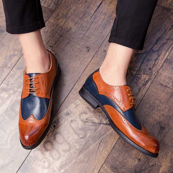 

2020 men dress shoes gentleman british brogue leather wedding shoes men flats leather oxfords formal size 39-47, Black