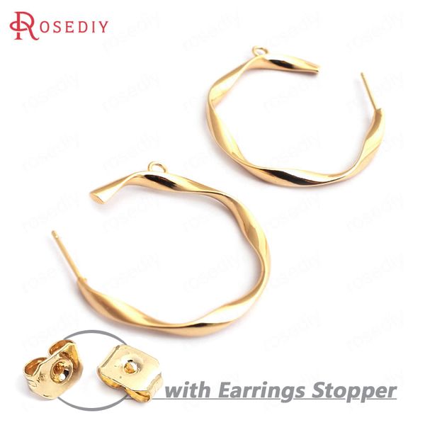 

35245)10pcs loop 32.5mm 24k gold color brass twisted wire earrings loop stud earrings jewelry findings accessories, Blue;slivery