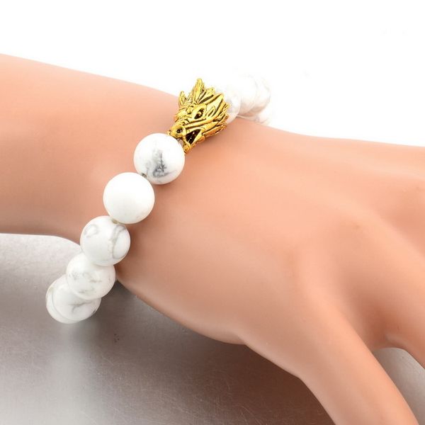 

attractto 8mm natural white green stone beads bracelet for women gold leopard head braceleta mens jewelry pulseiras sbr160138, Silver