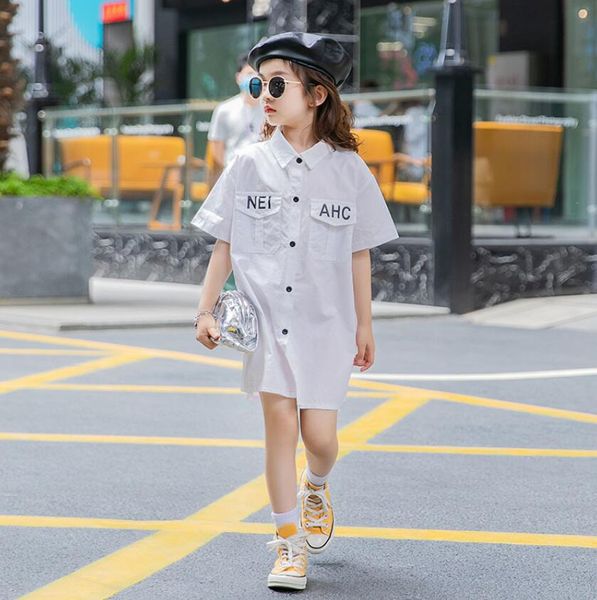 

girls' summer leisure long shirt dress new korean fashion super foreign children's summer dress children's princess skirt, Red;yellow