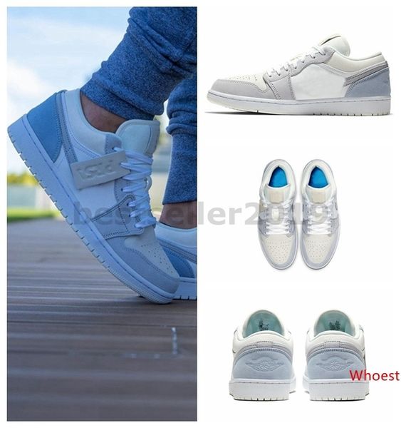 

2020 new 1 low paris misty blue grey basketball shoes women mens trainers 1s suede sneakers cv3043-100 size 36-45