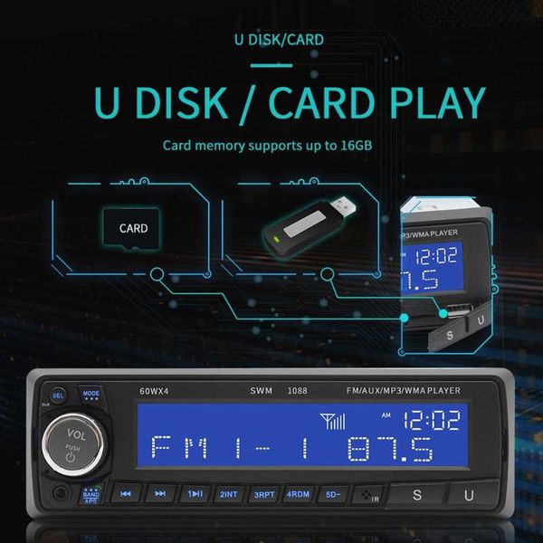 

su-1088 car mp3 player digital fm stereo radio with remote control support u disk/4.0/tf card/aux