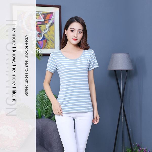 

summer with chest pad striped t- 4-colour 4-size model cotton leisure t- home shirt home base half-sleeve short-sleeved shirt, White