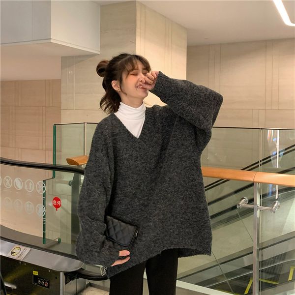 

new knitted sweater winter sweater women v-neck thick sweaterwinter clothes women cashmere korean sale, White;black