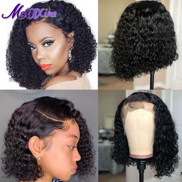 

lace wigs curly bob 13x4 front remy human hair wig with baby pre-plucked short for women 150% maxine, Black;brown