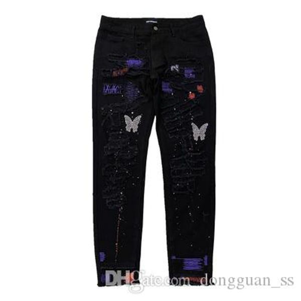 

black 2020ss in stock version hip hop men new men new destroyed skinny jeans, Blue