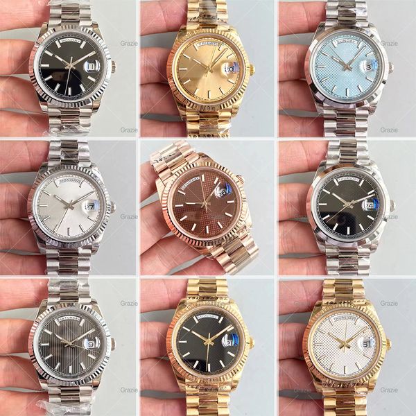 

luxury watch 40mm sapphire 2813 automatic watch 316l stainless steel president strap date watch, Slivery;brown