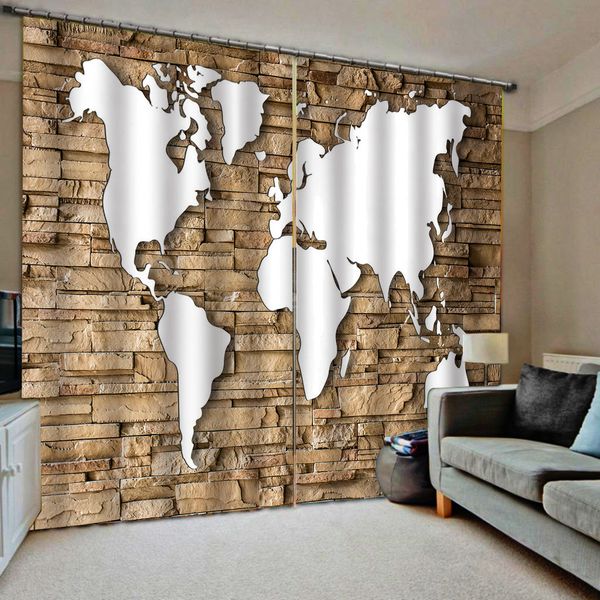 2019 Retro Map Curtains 3d Curtain Luxury Blackout Window