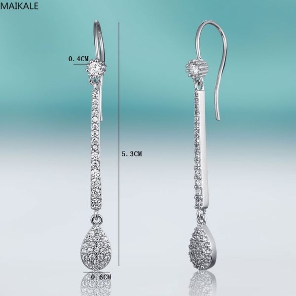 

fashion- classic water drop dangle earrings for women copper cubic zirconia gold long earrings fashion fine jewelry party, Silver