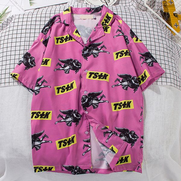 

men hawaiian shirts turn-down collar printing summer short sleeve beach shirts, White;black