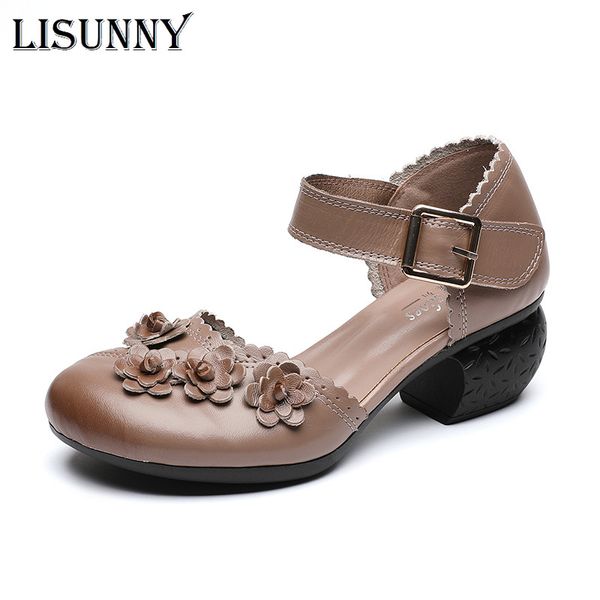 

lisunny buckle strap high heels sandals women 2020 summer flowers gladiator leather sandals shoes women comfort platform shoes, Black