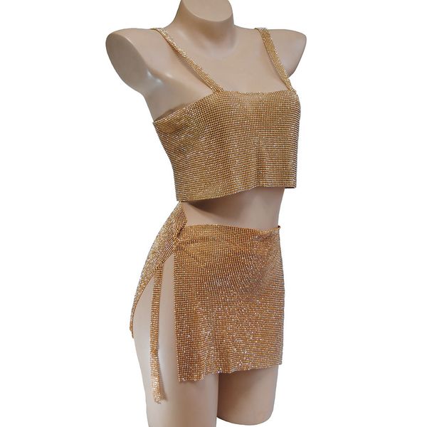 

women sequined sleeveless vest bra waist skirt slit short mini dress suit for nightclub dance club party - dress slit design, White;black