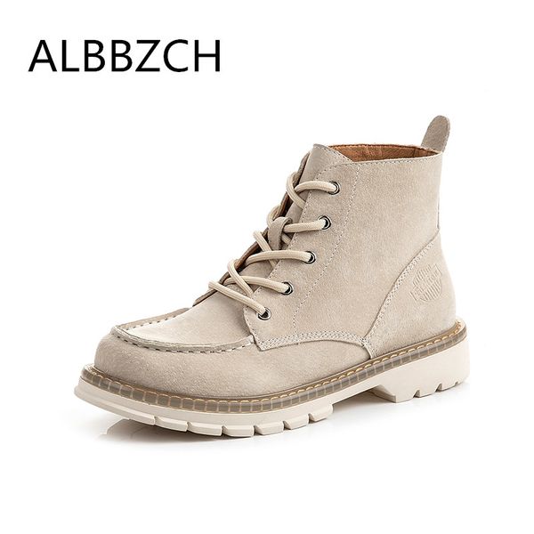 

autumn winter new women boots fashion plaftform suede ankle boots retro casual motorcycle round toe laces woman shoes, Black