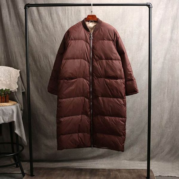 

new arrival winter 2019 women casual loose standing collar coat thick medium long section duck down jacket warm outwear plus siz, Black