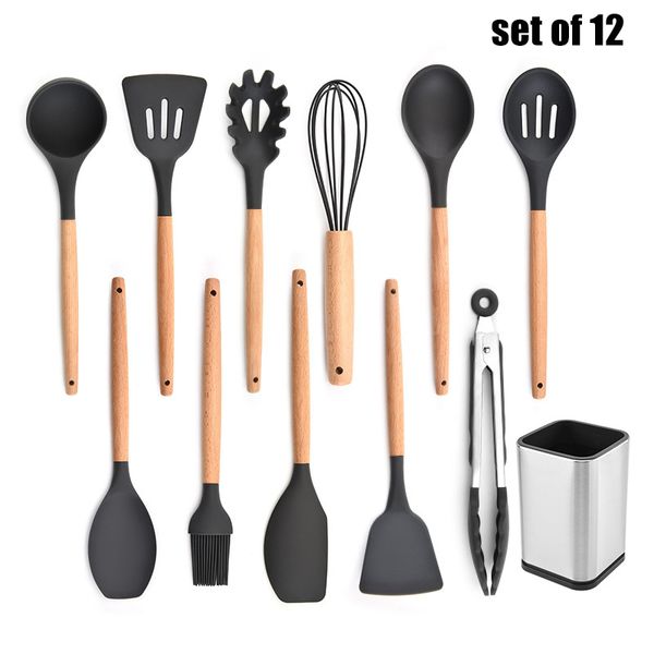 

Silicone Kitchenware Set Nonstick Cooking Shovel Spoon Wooden Handle Cooking Tool Spatula Kitchen Gadgets Utensil Set 20