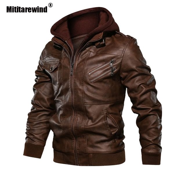 

winter leather jacket men motorcycle pu leather jacket men faux hooded zipper chaqueta cuero hombre eu size s-3xl, Black