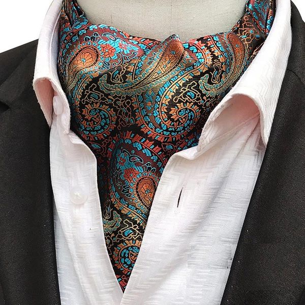 

luxury mens vintage paisley floral formal cravat ascot tie self british style gentleman polyester silk necktie for wedding party, Blue;purple
