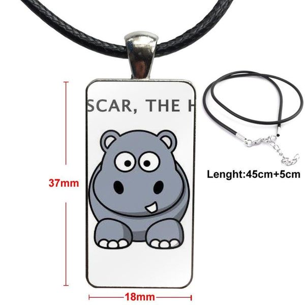 

for women lovely cute cartoon animal hippo design fashion vintage glass women rectangle necklace pendants, Silver